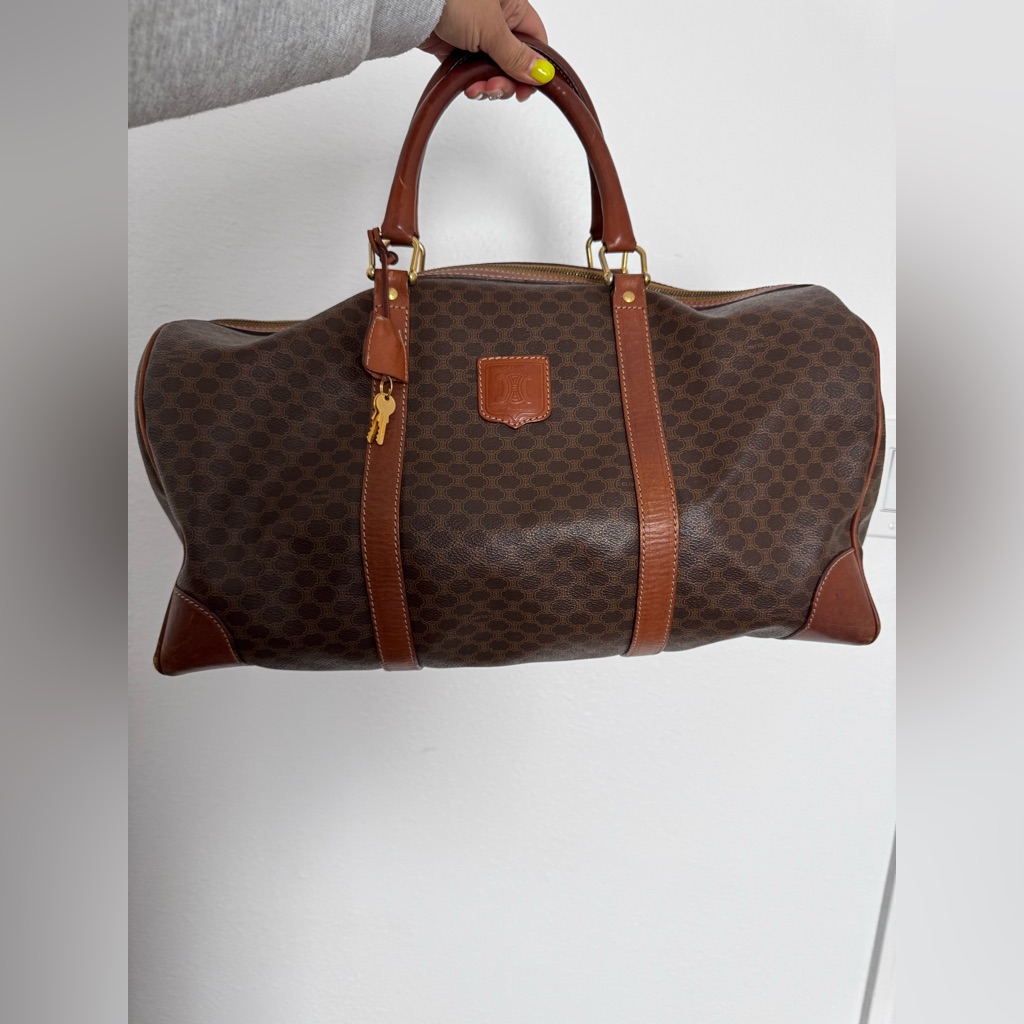 Celine Vintage Dark Brown Monogram Duffel Bag